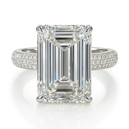 6 Carat Lab-Grown Emerald Cut Diamond Band Engagement Ring - 18K White Gold