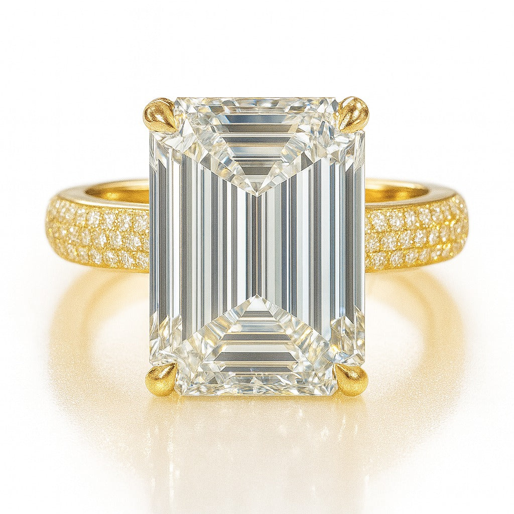 6 Carat Lab-Grown Emerald Cut Diamond Band Engagement Ring - 18K White Gold