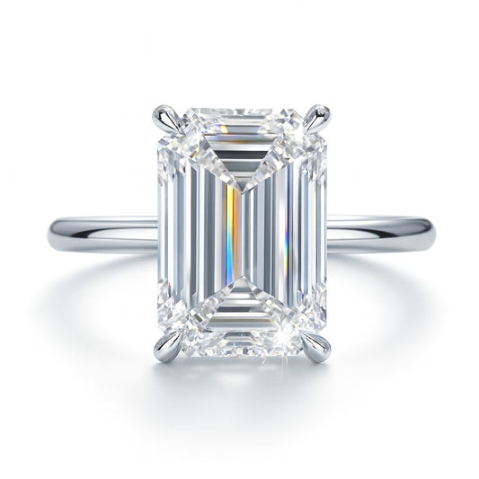 7 Carat Lab-Grown Emerald Cut Diamond Solitaire Engagement Ring - 18k White Gold