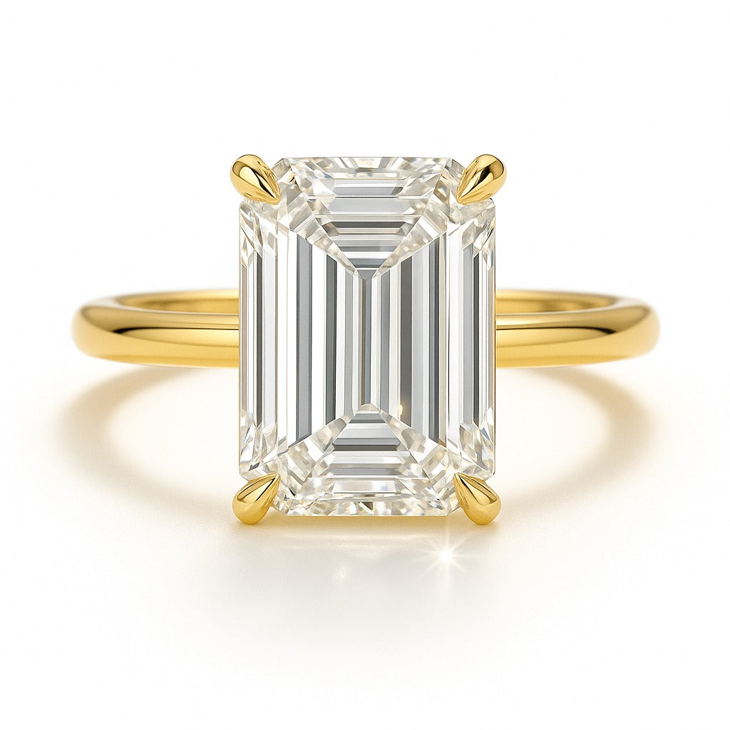 7 Carat Lab-Grown Emerald Cut Diamond Solitaire Engagement Ring - 18k White Gold
