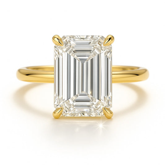7 Carat Lab-Grown Emerald Cut Diamond Solitaire Engagement Ring - 18k White Gold