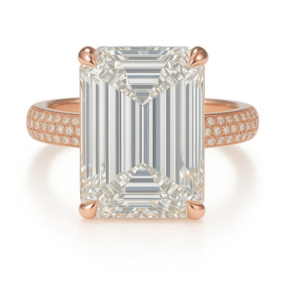 8 Carat Lab-Grown Emerald Cut Diamond Band Engagement Ring - 18k White Gold