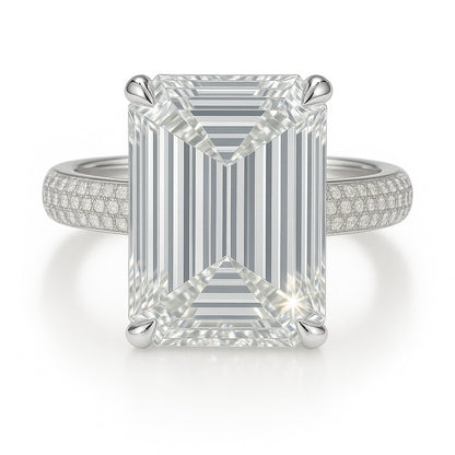 8 Carat Lab-Grown Emerald Cut Diamond Band Engagement Ring - 18k White Gold
