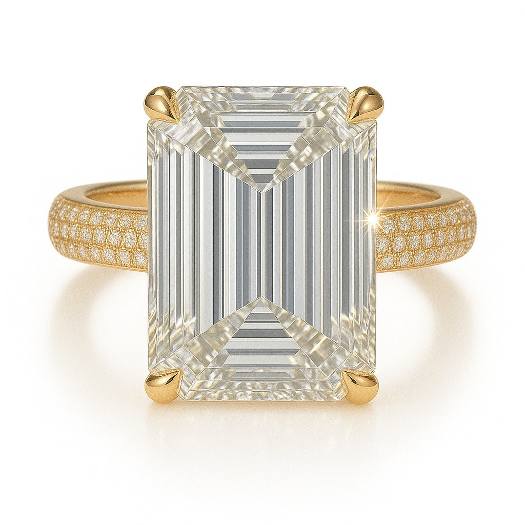 8 Carat Lab-Grown Emerald Cut Diamond Band Engagement Ring - 18k White Gold