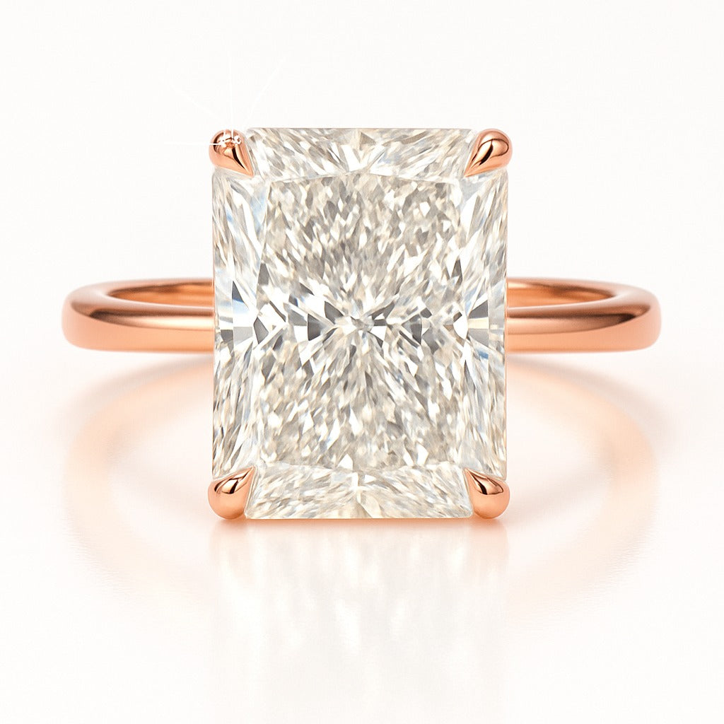 8 Carat Lab-Grown Solitaire Engagement Ring Radiant Cut – 18k Yellow Gold