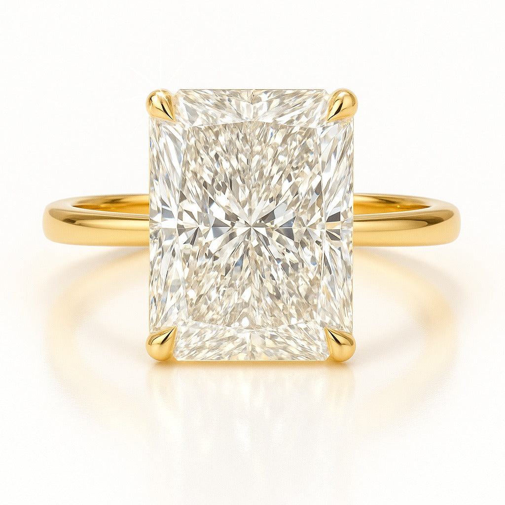 8 Carat Lab-Grown Solitaire Engagement Ring Radiant Cut – 18k Yellow Gold
