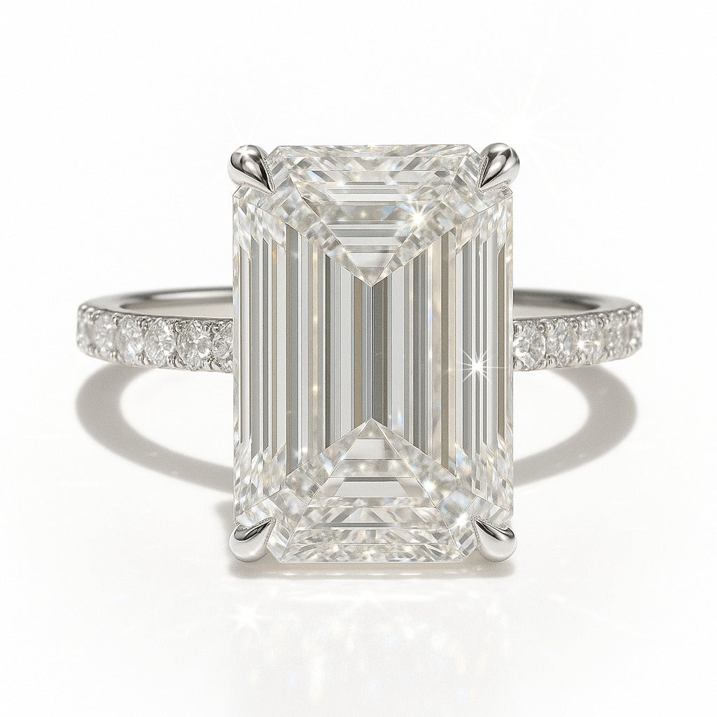 9 Carat Lab-Grown Emerald Cut Diamond Band Engagement Ring – 18K White Gold