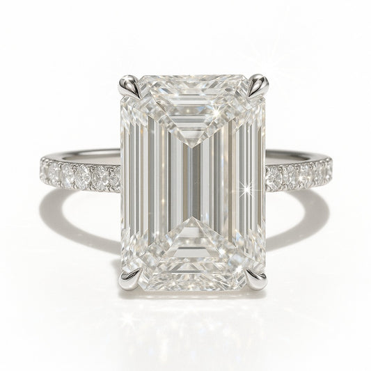 9 Carat Lab-Grown Emerald Cut Diamond Band Engagement Ring – 18K White Gold