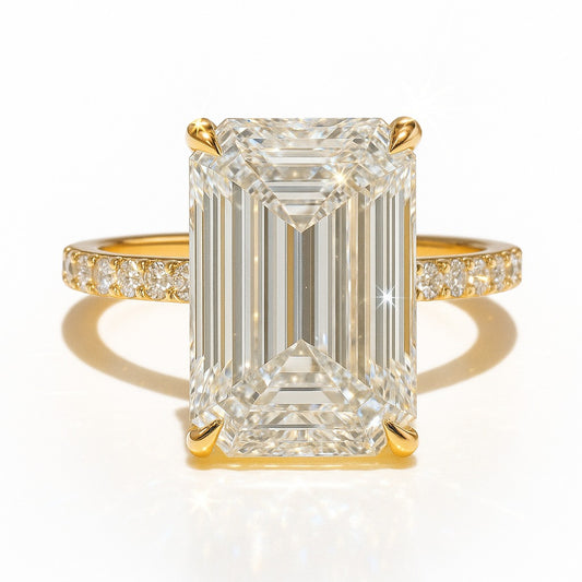 9 Carat Lab-Grown Emerald Cut Diamond Band Engagement Ring – 18K White Gold