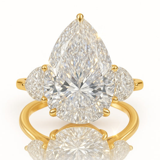 9 Carat Lab-Grown Pear Diamond Trilogy Engagement Ring - 18k White Gold