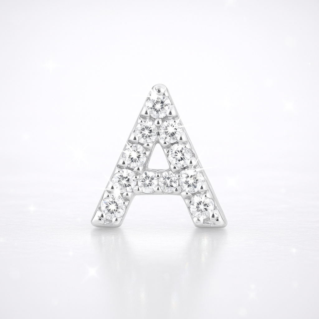 A Letter Stud Earring – 18k White Gold