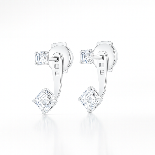 Angled Asscher Shaped Diamond Slider Earrings - 18k White Gold