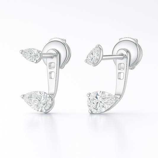 Angled Pear Shaped Diamond Slider Earrings - 18K White Gold