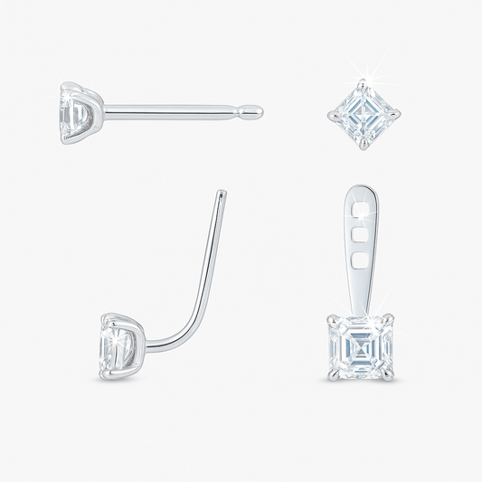 Asscher Shaped Diamond Slider Earrings – White Gold