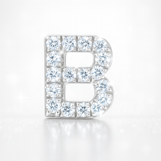 B Letter Stud Earring White Gold
