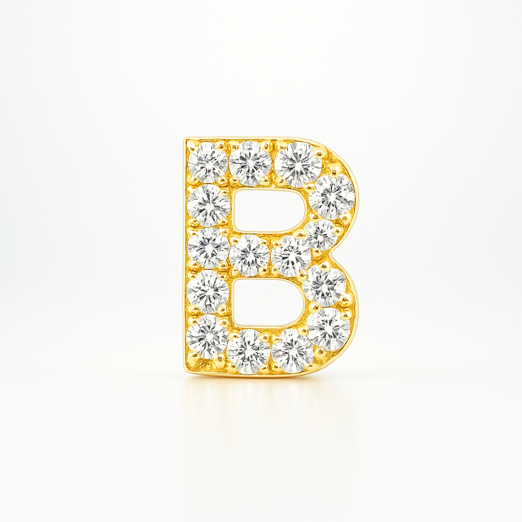 B Letter Stud Earring Yellow Gold