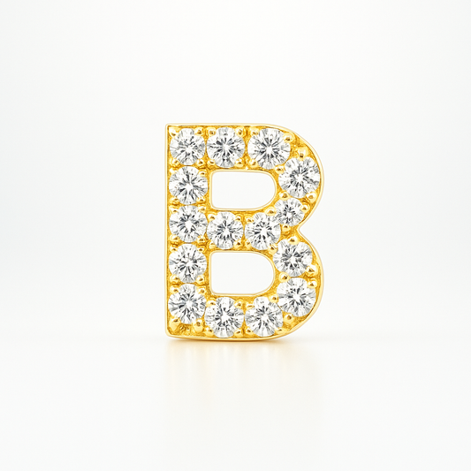 B Letter Stud Earring Yellow Gold