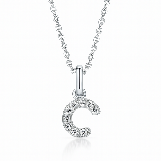 0.13ct -  C Letter Pendant - White Gold