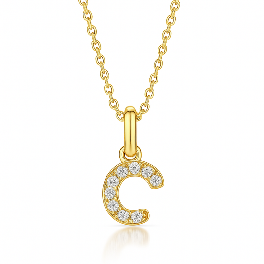 0.13ct - C Letter Pendant – 18k Yellow Gold