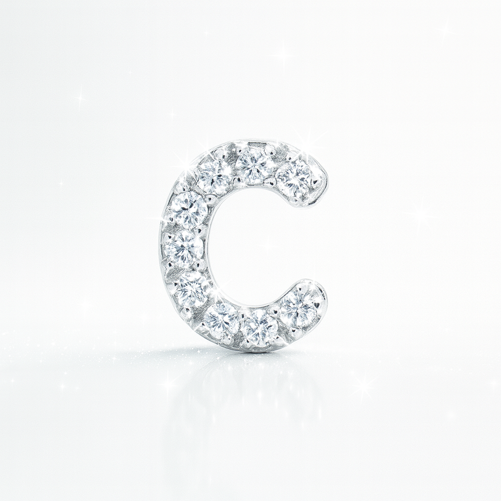 C Letter Stud Earring White Gold
