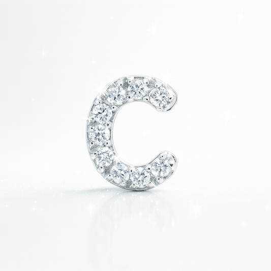 C Letter Stud Earring White Gold