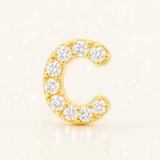 0.08 Carats "C" Letter Stud Earring 18k Yellow Gold