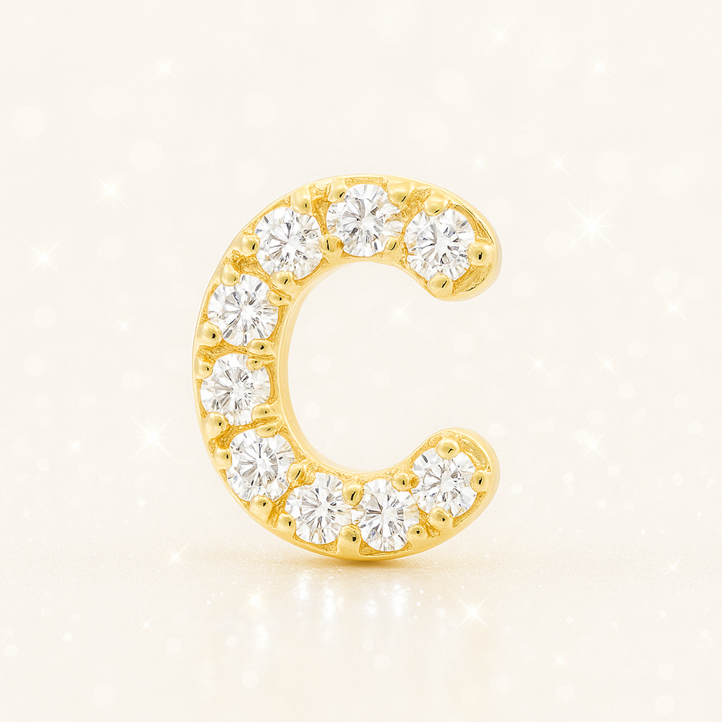 C Letter Stud Earring Yellow Gold