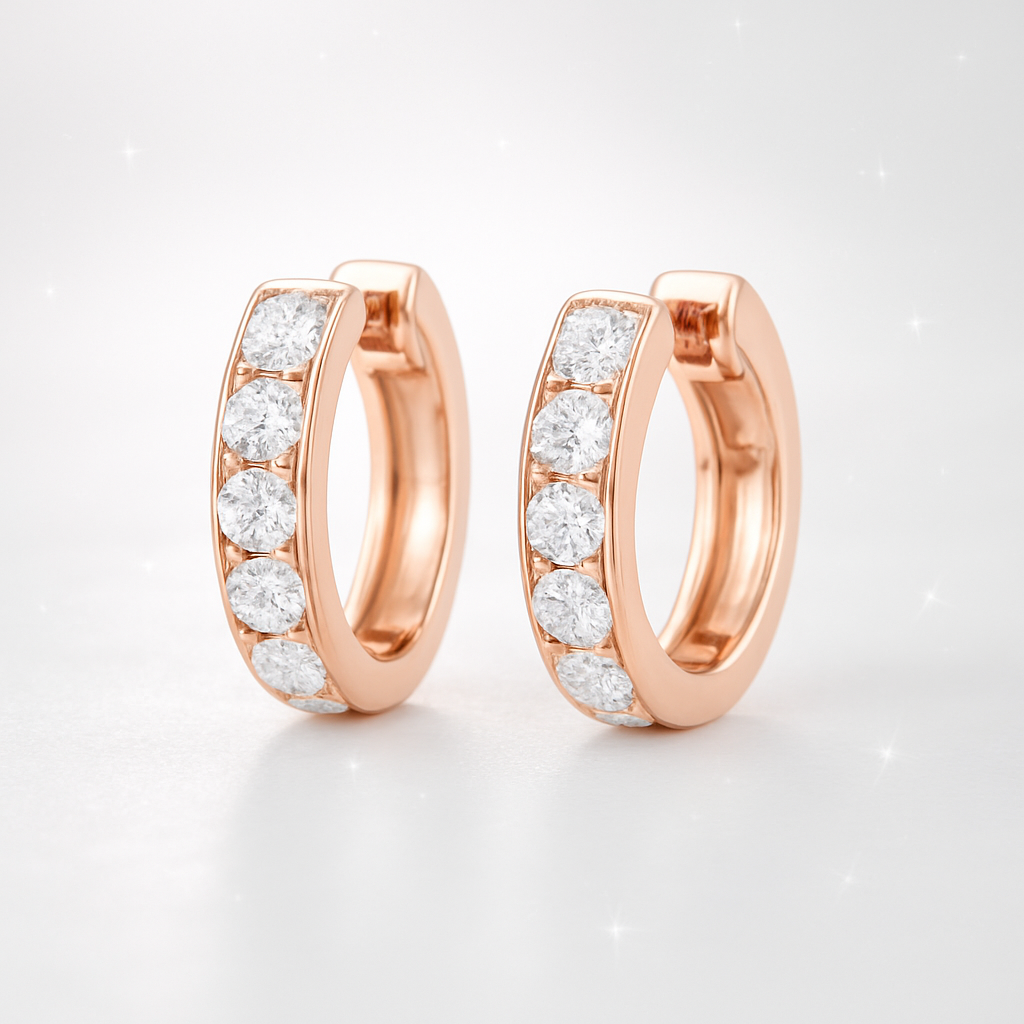Channel Set Diamond Huggie Earrings - 18k Rose Gold