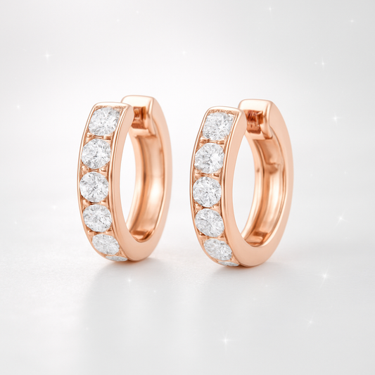 Channel Set Diamond Huggie Earrings - 18k Rose Gold