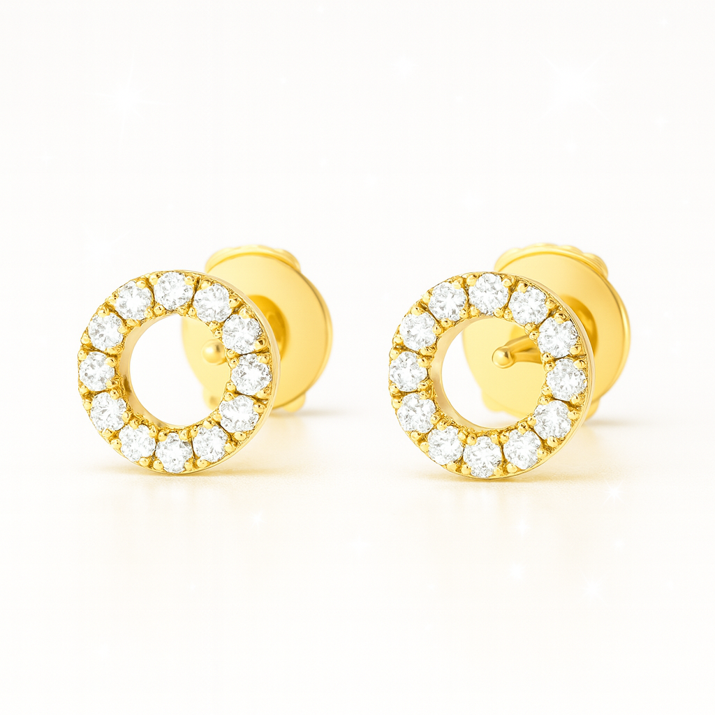 Circular Diamond Fashion Stud Earrings - 18K Yellow Gold