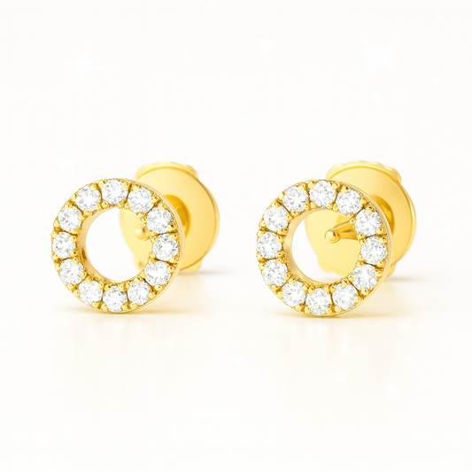 Circular Diamond Fashion Stud Earrings - 18K Yellow Gold