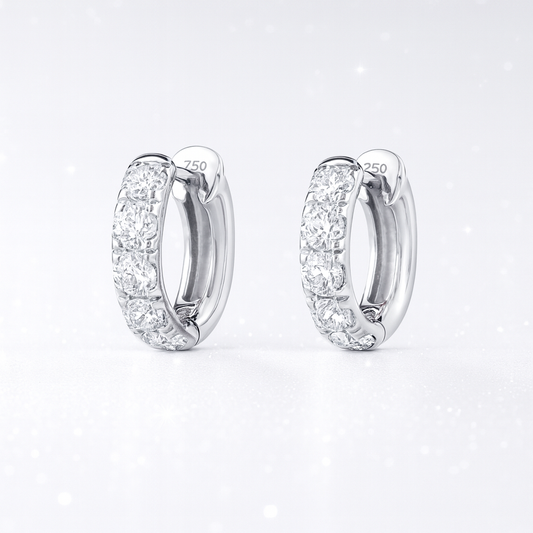 Classic Diamond Huggie Earrings - 18k White Gold