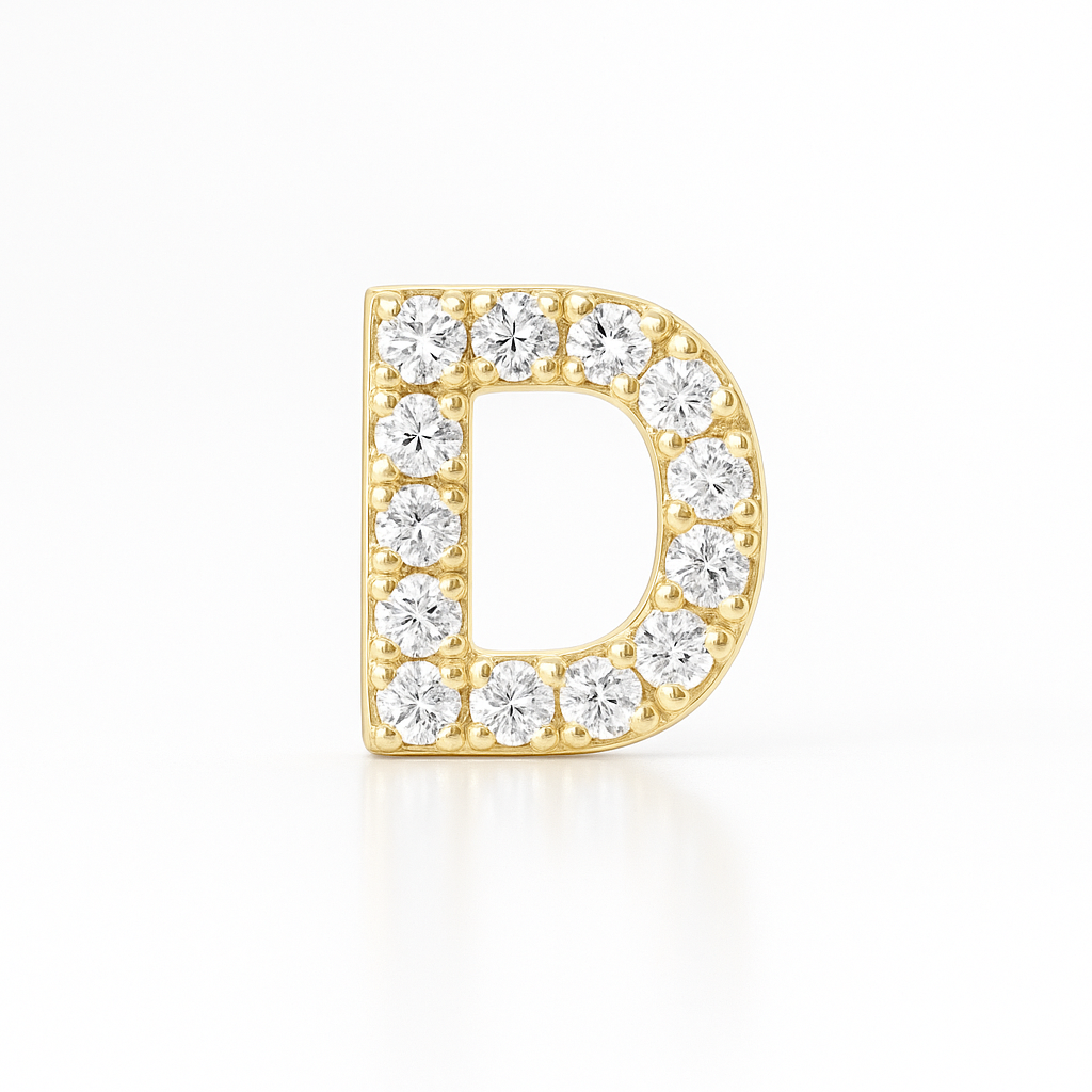D Letter Stud Earring Yellow Gold