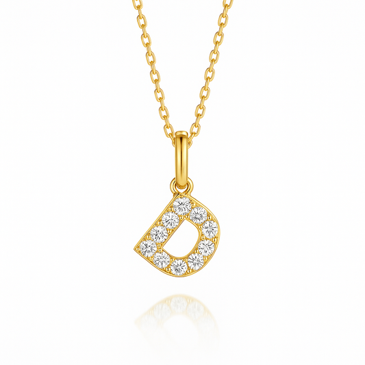 0.19ct - The 'D' Initial Pendant in 18k Yellow Gold