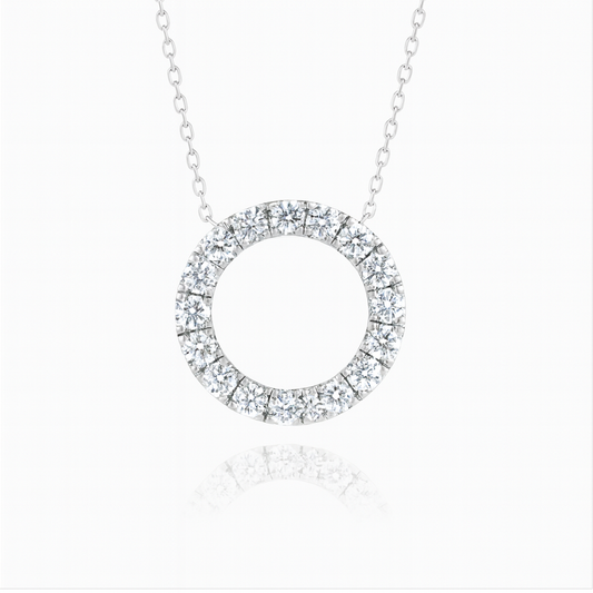 0.75ct - Diamond Circle Pendant in 18k White Gold