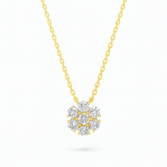0.65ct - Handcrafted Diamond Flower Pendant - 18k Yellow Gold