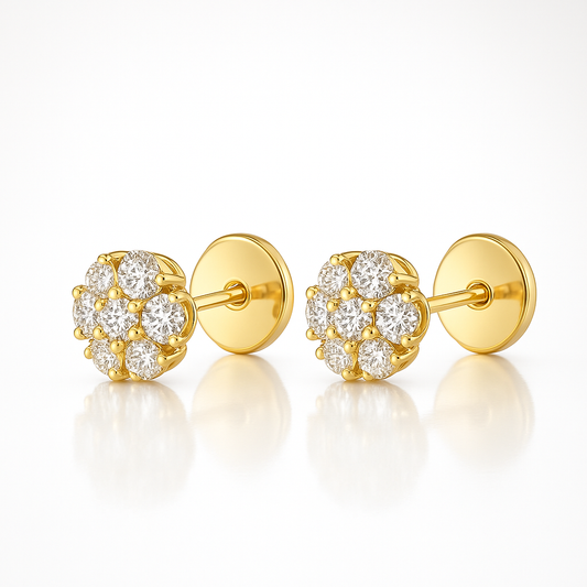Diamond Halo Earrings – Yellow Gold