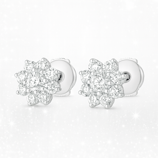 Diamond Halo Earrings in White Gold