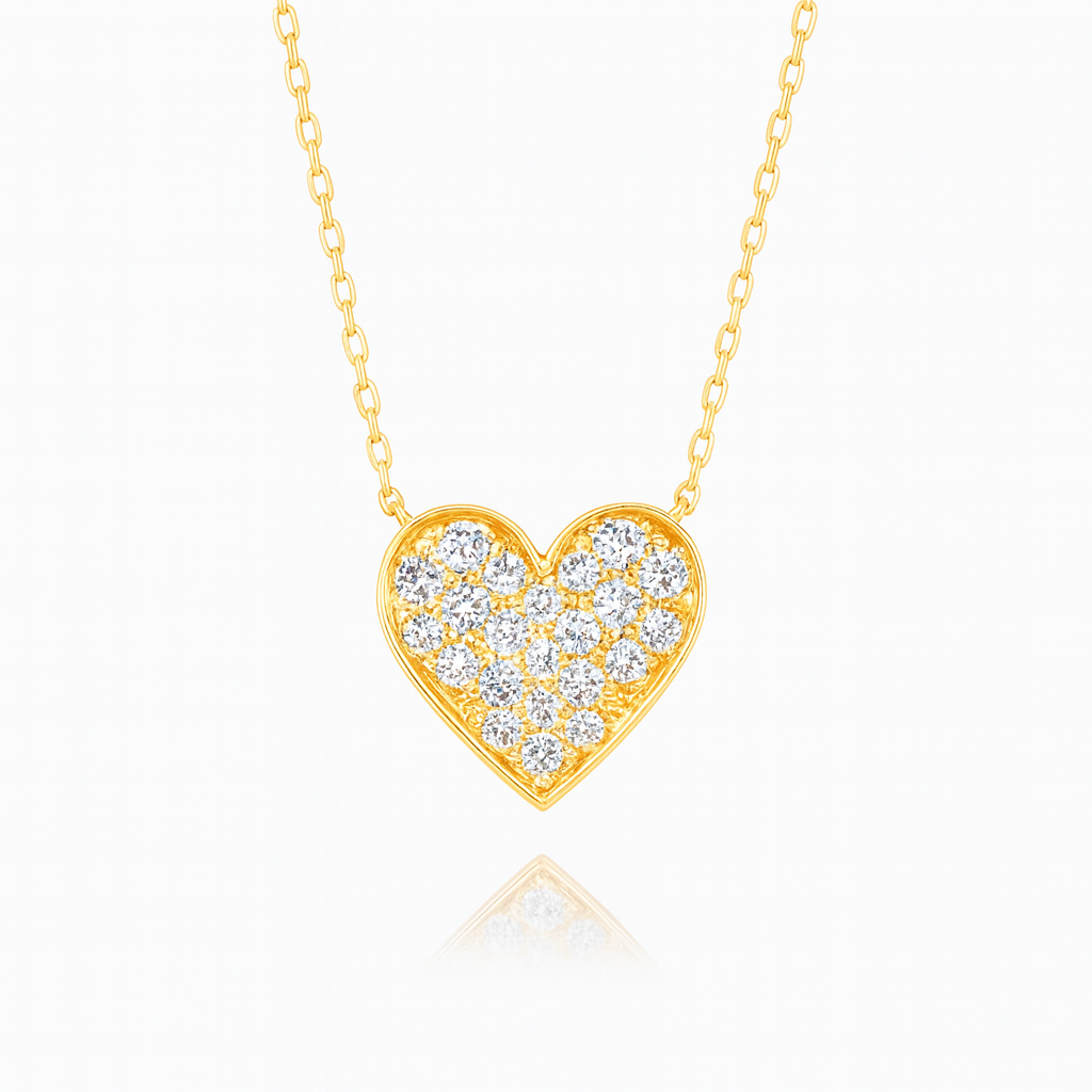 0.42ct - Diamond Heart Pendant - 18k Yellow Gold