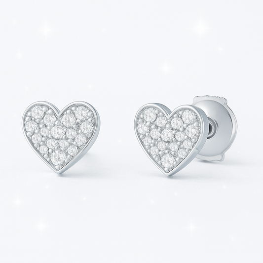 Diamond Heart Stud Earrings - 18K White Gold