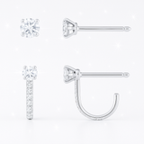 0.75 Carats -Diamond Huggie Earrings with Detachable Studs - 18k White Gold