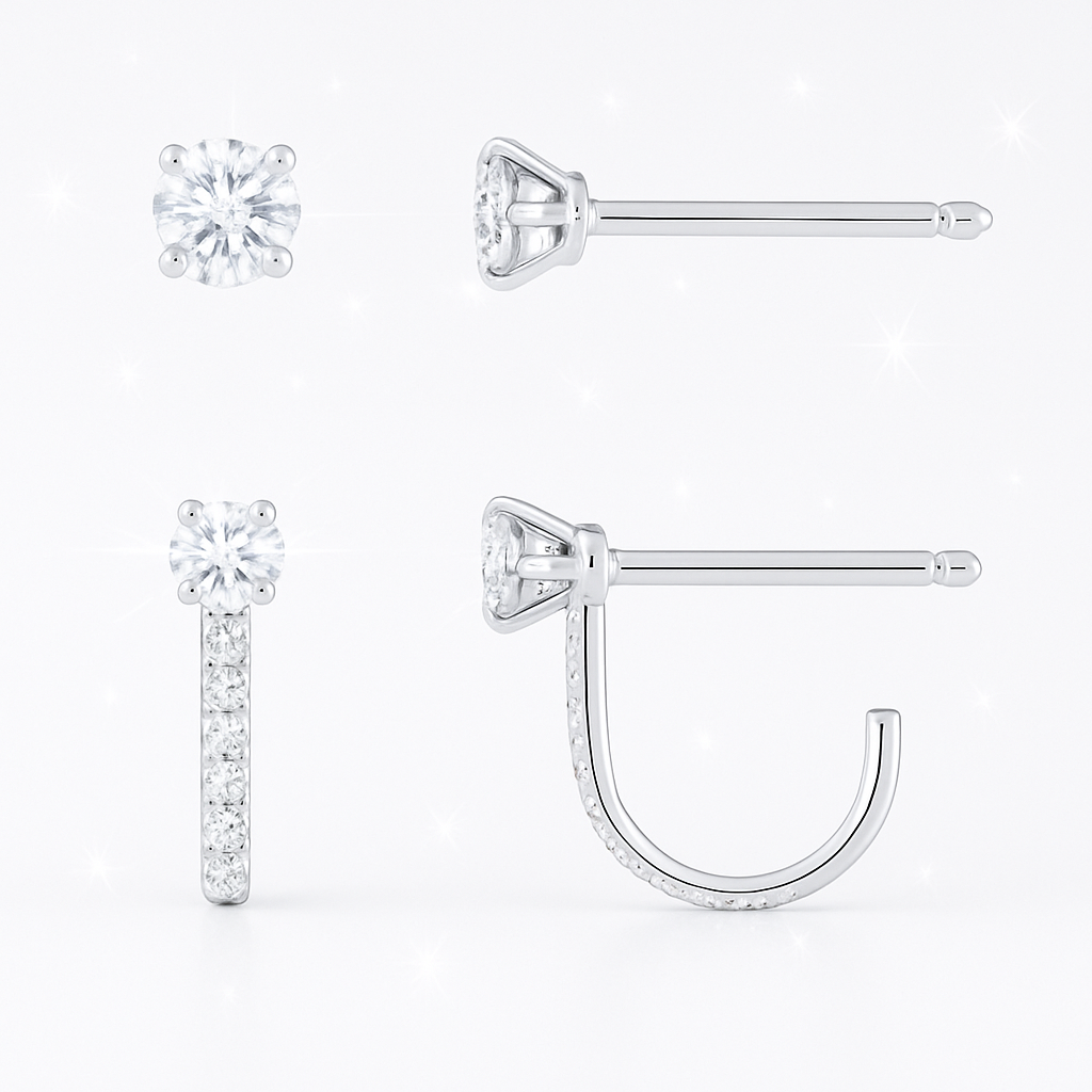 Diamond Huggie Earrings with Detachable Studs - 18k White Gold