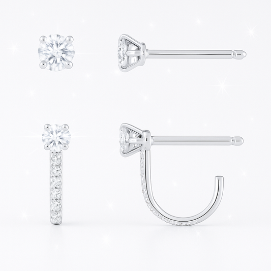 Diamond Huggie Earrings with Detachable Studs - 18k White Gold