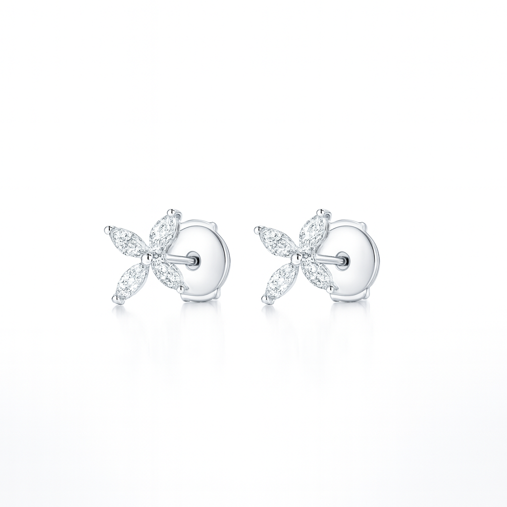 Diamond Lily Pad Earrings White Gold