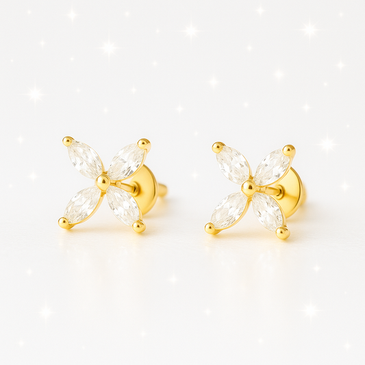 Diamond Lily Pad Stud Earrings - 18K Yellow Gold