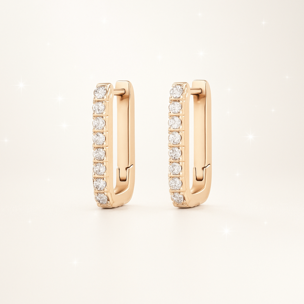 Diamond Paperclip Hoop Earrings - 18K Rose Gold