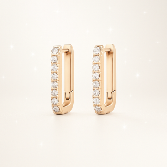 Diamond Paperclip Hoop Earrings - 18K Rose Gold