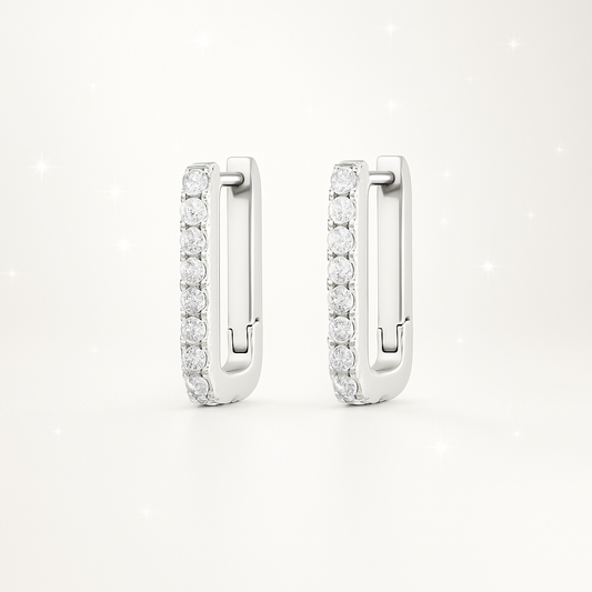 Diamond Paperclip Hoop Earrings - 18K White Gold