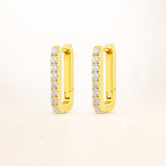 Diamond Paperclip Hoop Earrings - 18K Yellow Gold