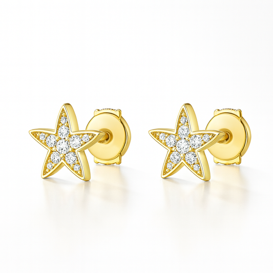 Diamond Star Earrings Yellow Gold